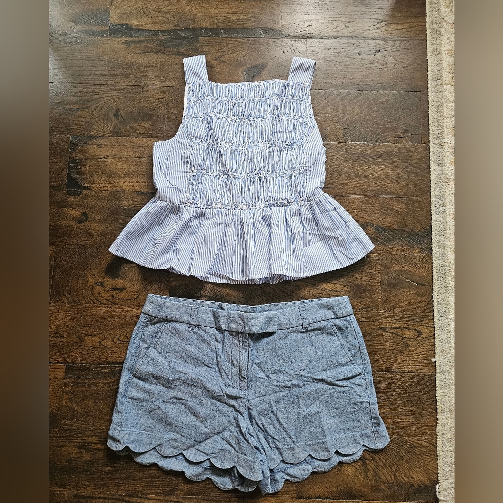 J. Crew Mid-rise Blue Scalloped Shorts